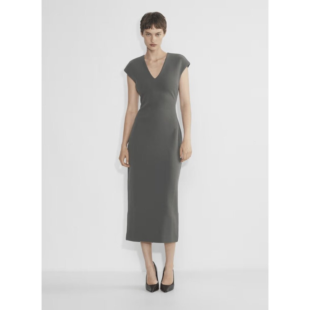 Aritzia Olive Gray V-Neck Midi Dress